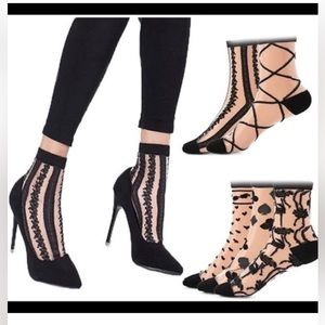 5 Pairs Ultra Thin Socks Black Sheer Mesh Transparent Socks Lace Fishnet